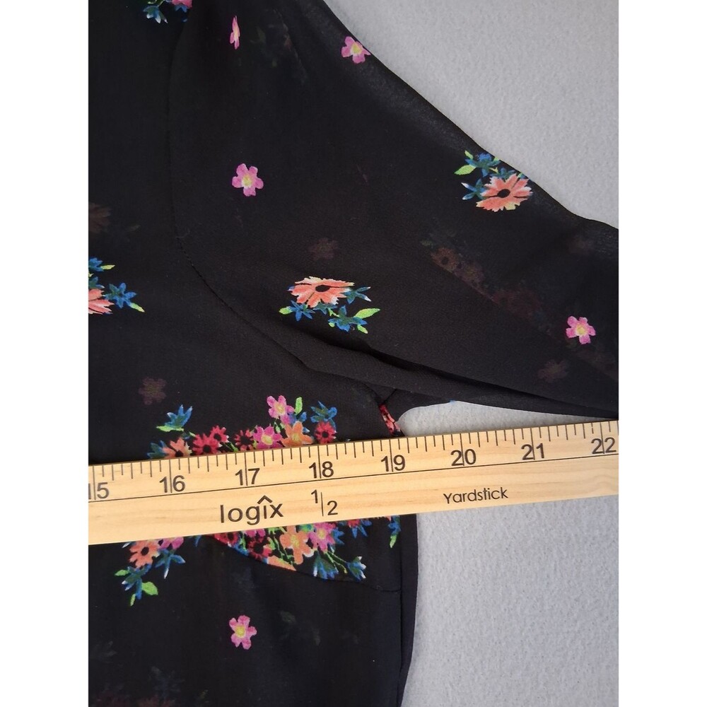 Cabi Floral Sheer Blouse Sz M Black Pink Long Sleeve Boho Peasant Top - Picture 5 of 8